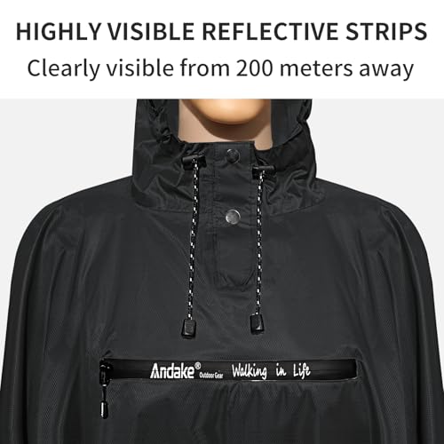 Andake Waterproof Rain Poncho for Adults Unisex,230T Ripstop Polyester,Raincoat Gear with Transparent Viewing Window Outdoors3