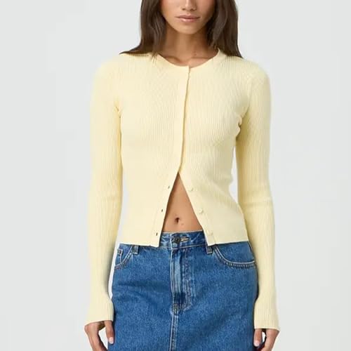 Giraropa Women Ribbed Cardigan Long Sleeve Round Neck Button Up Slim Fit Knit Sweater Going Out Tops Streetwear2