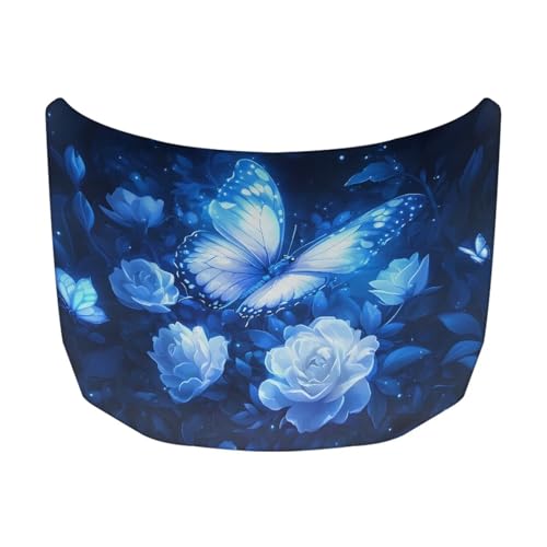 Image of Blue Bling Butterfly Car Hood Cover Polyester Elastic Fabrics Washable Suitable for Large SUV and Pickup Trucks 39x59in