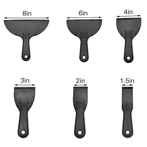 KiKiHong 6 stuks spatel kunststof flexibele spatel set spatelmes schraper gereedschap voor behang, muur, zwart (1,5/2/3/4/6/8 inch) - Afbeelding 7