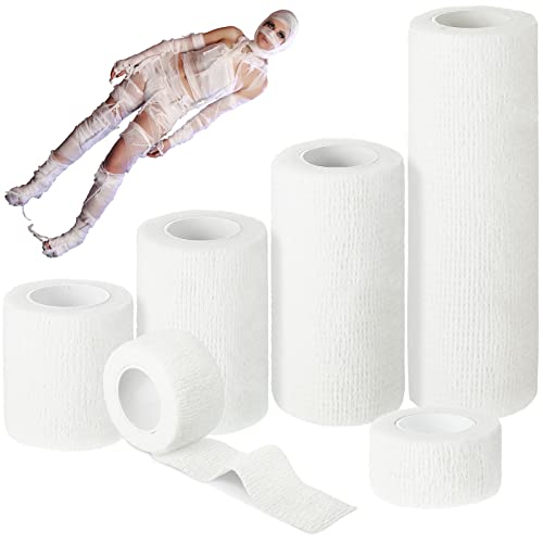 Lothee 30 Rolls 150 Yards Halloween Mummy Bandage Wrap for Costume Zombie Bandage Gauze Rolls, 5 Sizes, Self Adhesive Bandage Wrap Stretch Cosplay Bandages Mummy Costume Cloth Bandages