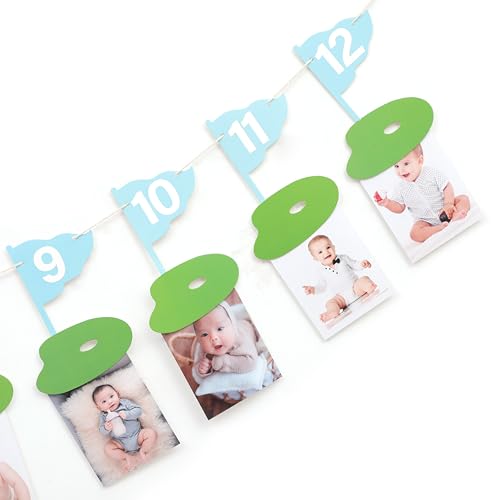 Image of Golf 12 Monthly Photo Banner - Hole In One Monthly Photo Banner,Newborn To 12 Months Banner,Baby's First Year Golf Themed Birthday(blue)