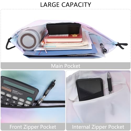 GoodtoU Gym Drawstring Bags, Waterproof Drawstring Bag with Zipper Pocket Cinch Bags Drawstring Swim Backpack Sack Bag Gym Backpack for Men Women (Rainbow 2 pcs)