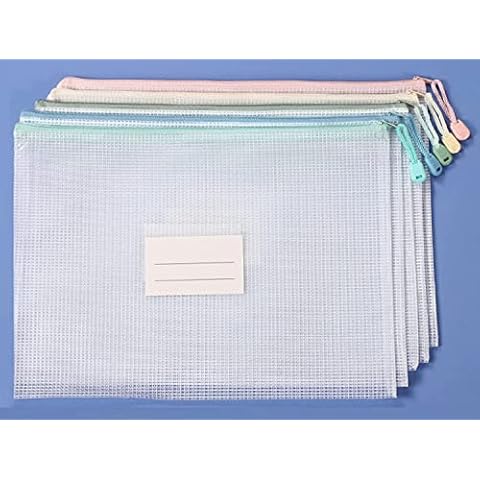 5pcs A4/11.7*8.3 inch Reusable Multicolor Mesh Waterproof Zipper Folder with Label Pocket, File Plastic Zippered File Bag, Document Zip Organizing Storage Pouches for School, Travel, Office, Home Cover