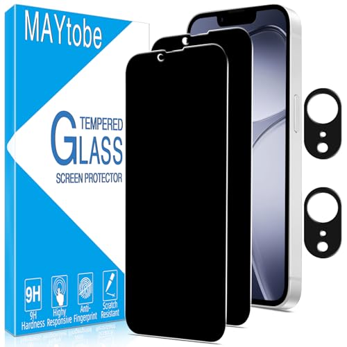 MAYtobe 2 Pièces Verre Trempé Anti Espion pour iPhone 16e avec 2 Pièces Caméra Arrière Protecteur, Film Protection écran Confidentialité, Sans Bulles, Dureté 9H, Anti-Rayures