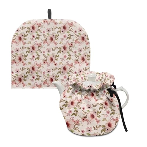 Freewander Cotton Tea Cozies for Teapots Tea Cosy Tea Cover Keep Warm Tea Pot Dust Cover Insulated Kettle Cover for Home Kitchen Decorative Accessories, Pink Flowers Print