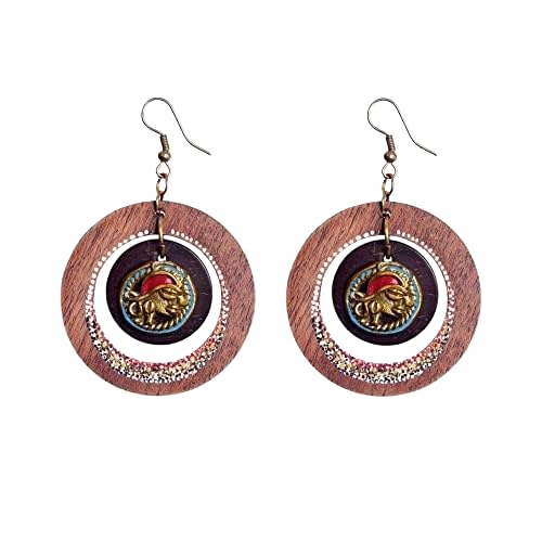 Image of Handcrafted Boho & Ethnic Earrings for Women - Wooden & Brass Statement Designs in Loop, Swing & Motif Styles