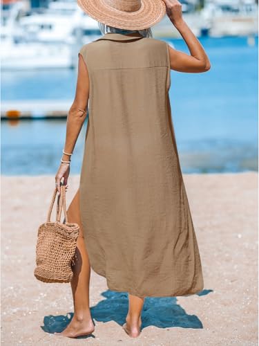 Image of CUPSHE Women's Swimsuit Coverup Casual Sleeveless Side Split Long Cardigans V Neck Midi Beach Dress