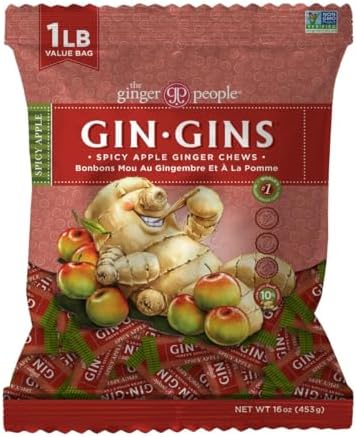 GIN GINS Apple Ginger Chews Made w/Fresh Ginger 1lb 1Pk