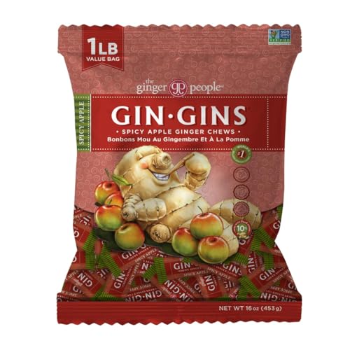 GIN GINS Apple Ginger Chews Made w/Fresh Ginger 1lb 1Pk