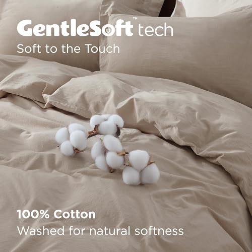 Bedsure 100% Washed Cotton Duvet Cover King Size - Frosted Almond Minimalist Cotton Duvet Cover Linen Like for All Seasons - GentleSoft™ Plain Simple Bedding (Frosted Almond, King, 104"x90")
