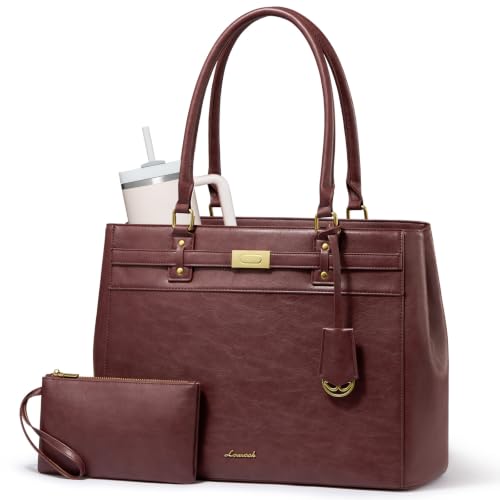 LOVEVOOK Laptop Tote Bag for Women, 15.6 Inch Waterproof Leather Work Computer Bag, Large Business Office Briefcase Shoulder Handbag Purse Gifts for Women