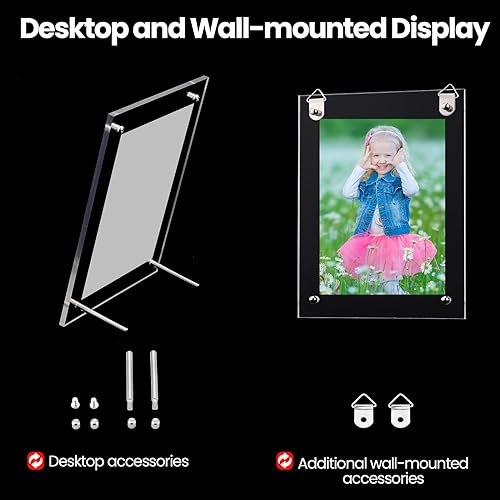 Thyle 8 Pcs Acrylic Photo Frame Clear Floating Picture Frame Brackets 8.5 X 11 Inch Document Certificate A4 Poster Frame Tabletop Or Hanging Wall Mount Display For Graduation Mother Father'S Day Gift thumb #4