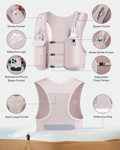 Image of Zelvot Running Vest for Women Men, Adjustable Running Phone Holder Vest, US Patent, Running Hydration Vest with 500ml Soft Flask, Reflective Running Backpack for Hiking