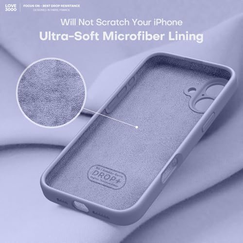 Image of LOVE 3000 Designed for iPhone 16 Case, Premium Silicone with [Soft Anti-Scratch Microfiber Lining] Shockproof Protective Phone Case for Men Women Girls 6.1 inch, Lavender Grey