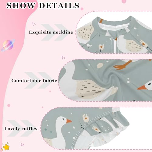 Little Ducks Flower Girls Long Sleeve Swimsuit Rash Guard One Piece Bathing Suits Zipper 3-12T4