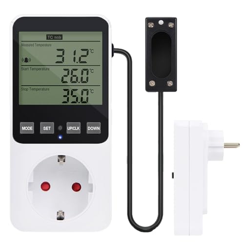 Feuchtigkeitsregler Temperaturregler Steckdose mit Fühler, 16A 230V Digitaler Hygrostat 20~95% RH, -10°C~50°C mit Alarmfunktion für...