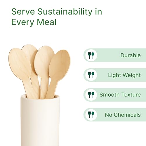 Image of Lazer Accessories Pack of 50 Multipurpose Disposable Wooden Spoons | Eco-Friendly, Natural & Biodegradable Flatware | Ideal for Kids Birthday, Wedding, Party | 140mm Durable & Compostable Cutlery
