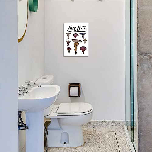 Funny Bathroom Wall Art Vintage Mushroom Pictures Bathroom Wall Decor Nice Butt Bathroom Signs Canvas Print Painting Framed Home Artwork For Restroom Bedroom Office 12"X16" #TOP1