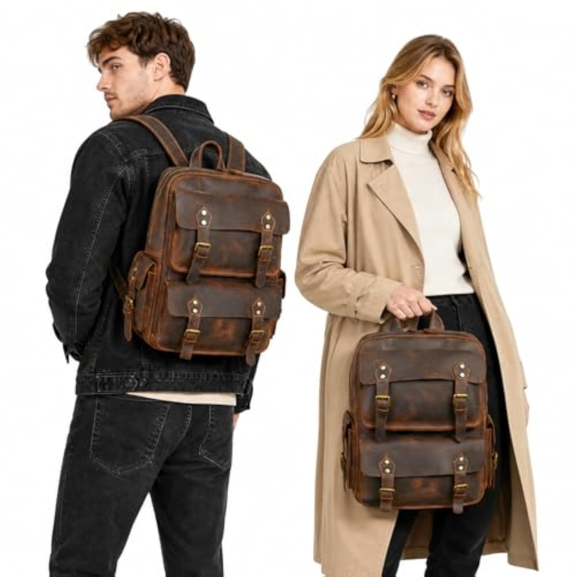 Handmade Genuine Crazy Horse Leather Large Travel Backpack