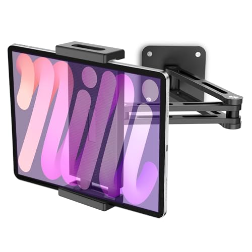 Urmust Support Mural pour Tablette, Rotation à 360°, Support Mural réglable pour iPad, avec Bras Extensible en Aluminium réglable pour iPad...