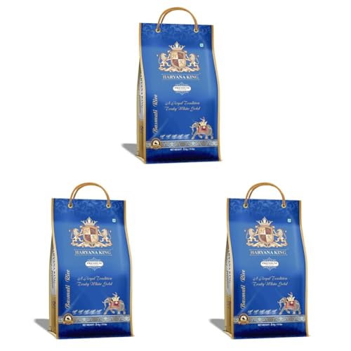Image of Haryana King Premium Basmati Rice - 5kg | Extra Long Grain | Aged & Fluffy | Aromatic Rice for Biryani, Pulao & Daily Cooking | Non-Sticky Texture | Naturally Aged Basmati (Pack of 3)