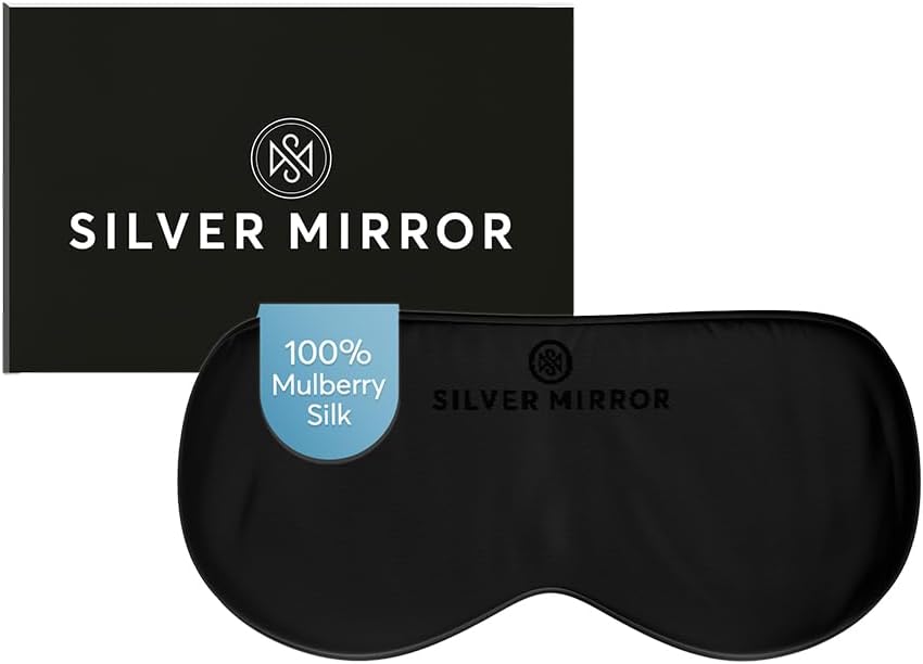 Silk Sleep Essentials Set in Black: Pillowcase and Eye Mask, 25" x 19.5" Fits Standard Queen Pillow, 22mm 6A Grade, for Gentle Sleep, Anti-Breakage, Tangles, Creases and Wrinkles, By Silver Mirror