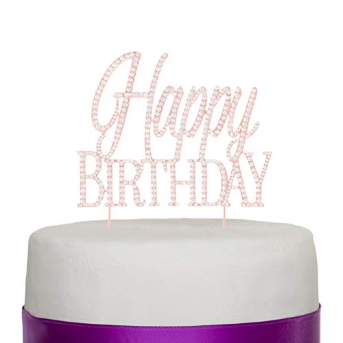 Ella Celebration Happy Birthday Cake Topper, Rose Gold Party Decoration, Metal Rhinestone Toppers (Rose Gold)