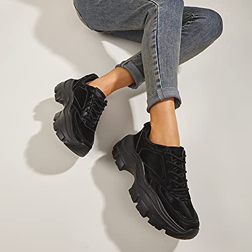 Image of LUCKY STEP Women Chunky Platform Dad Colorblock Casual Lace-Up Walking Sneakers