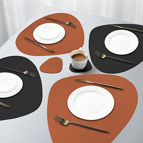 Faux Leather Placemats And Coasters Set Of 2, Dual-Sided Round Place Mats For Kitchen Dining Patio Table, Washable Oval Modern Table Mates, Non-Slip Heat Resistant Coffee Mates, Black Brown Placemats #TOP3