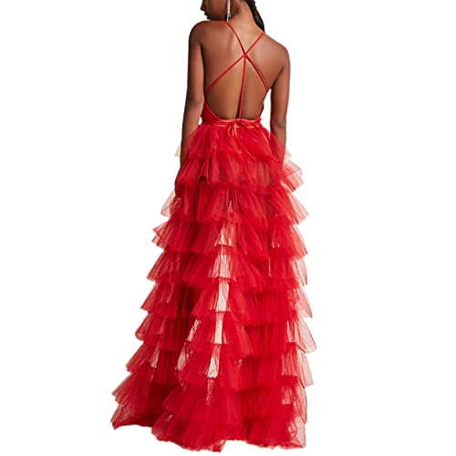Women Long High Low Ruffles Tulle Skirt Solid Color Mesh Tied-Up Irregular Floor-Length Party Train Overskirt Cover Ups4