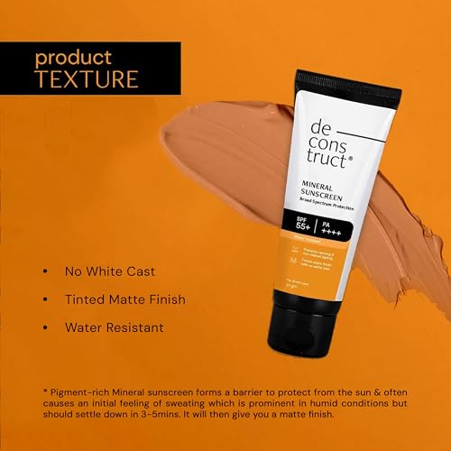 Image of Deconstruct Tinted Mineral Sunscreen Spf 55+ And Pa++++|Sunscreen Cream For Women&Men With Zinc Oxide Filters|Broad Spectrum,Water&Sweat Resistant ,Photostable,No White Cast|For All Skin Types-50Gm