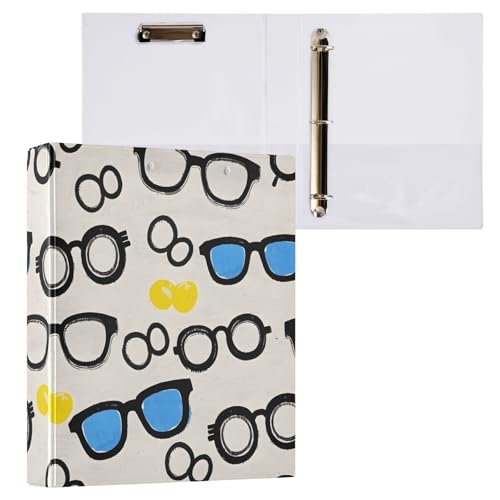 Image of 3 Ring Binder Glasses Summer Pattern 1.5 inch Binders Three Ring Binders with Clipboard Fit 8.5'' x 11'' Paper 3 Interior PVC Clear Pockets for Office Supplies