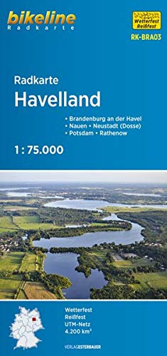 Radkarte Havelland 1:75.000 (RK-BRA03): Brandenburg an der Havel - Nauen - Neustadt (Dosse) - Potsdam - Rathenow, 1:75.000, wetterfest/reifest, GPS-tauglich mit UTM-Netz