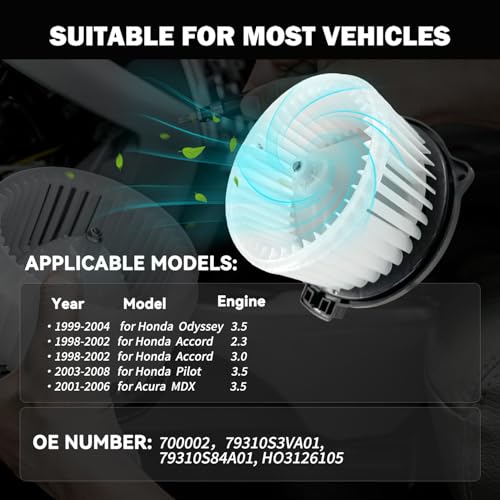 Image of 700002 AC Heater Blower Motor Fan Fit for Acura mdx 2001-2006 ，for Honda Accord 1998-2002， for Honda Odyssey 1999-2004 ，Pilot 2003-2008 79310S3VA01, 79310S84A01, HO3126105