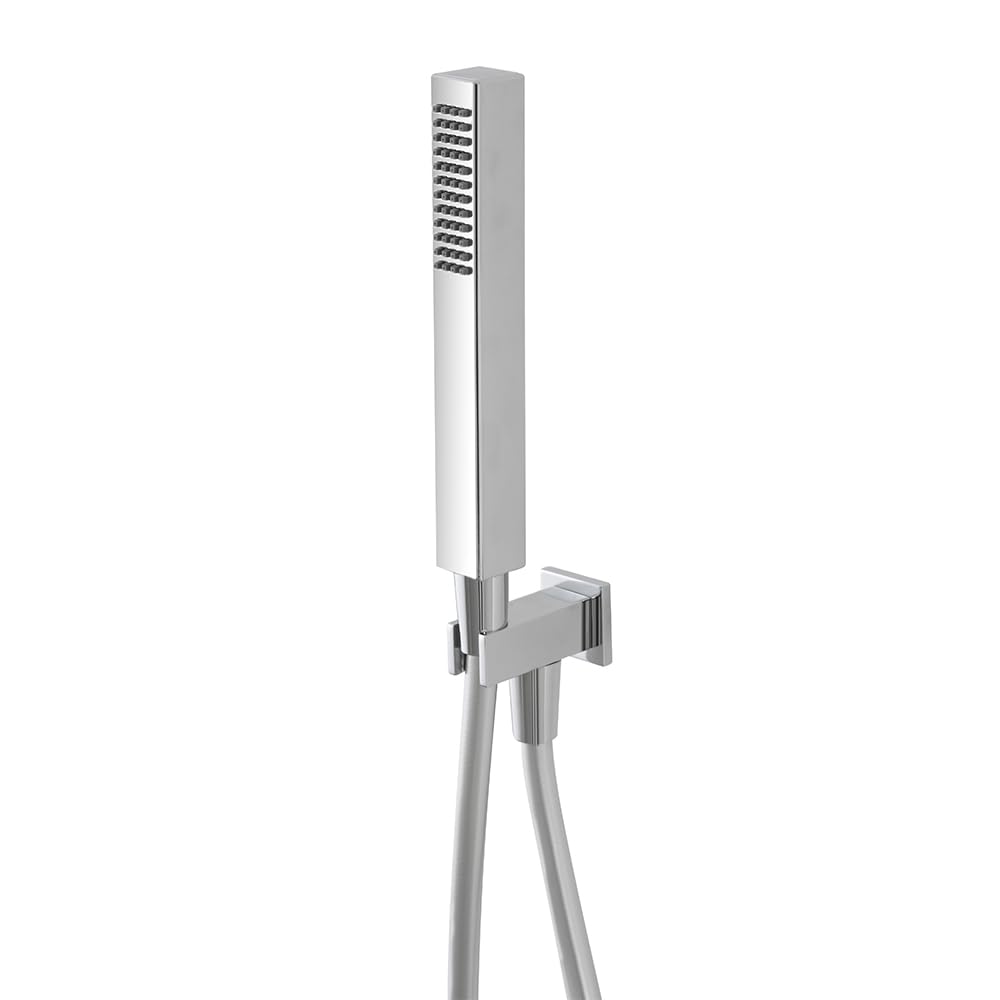 Doccetta quadrata in ottone cromato lucido, monogetto con ugelli anticalcare e attacco standard G 1/2”