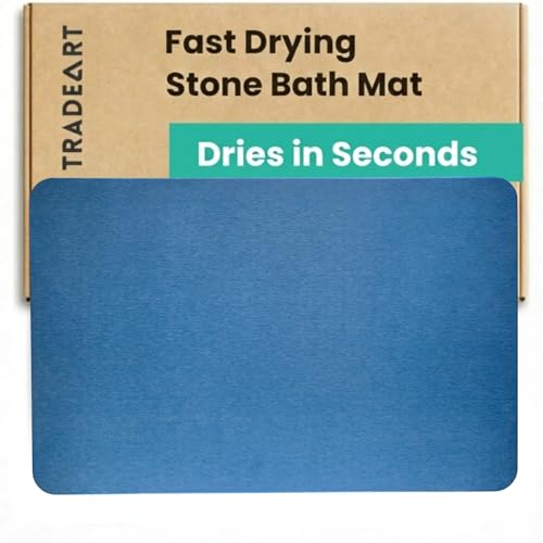 Image of Stone Bath Mat | Diatomaceous Earth Non-Slip Quick Drying Bathroom Floor Mat | Super Absorbent Bathtub & Shower Mat | Odor Free, Safe & Clean for Bathroom & Kitchen (Blue, 39.5 x 59.5 cm)