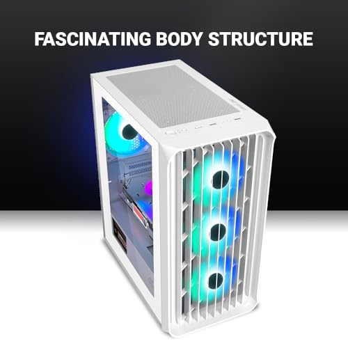 Image of Ant Esports 205 Mini 6F Mini-Tower Computer Case /Gaming Cabinet - White | Support Micro-ATX, Mini-ITX | Pre-Installed 6 ARGB Fans
