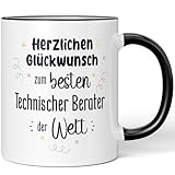 JUNIWORDS Tasse, Herzlichen Glückwunsch zum besten Technischer Berater der Welt, Schwarz (7656426)