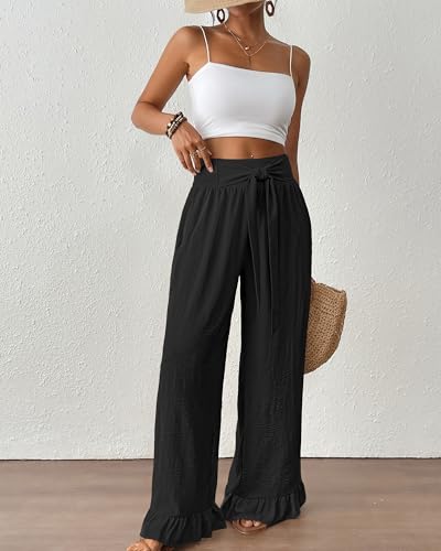 Bsubseach Wide Leg Palazzo Pants for Women High Waist Casual Lounge Trousers Beach Flowy Summer Outfits3