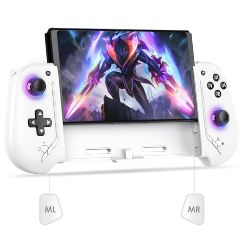 Moonag Switch Controllers Compatible with Nintendo Switch/OLED Hall Effect One-Piece Controllers with 6-Axis Gyro Motion Control Wake-up Dual Vibration Turbo 1000mAh Battery White