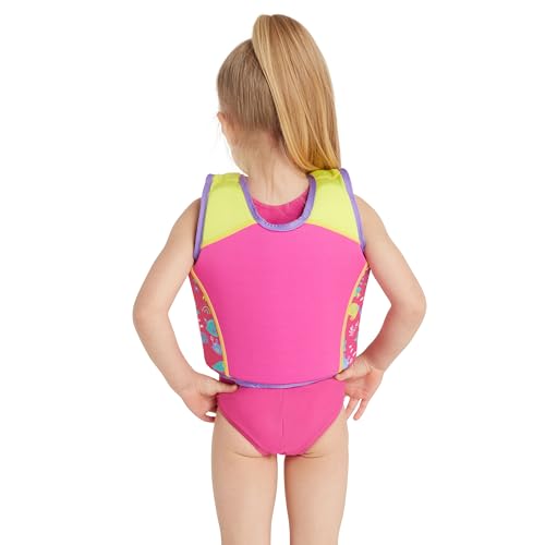 Zoggs Kids Swimsure Jacket Bright Pink/Yellow, 4-5 Years/18-25 kg, Bright Pink / Yellow - Image 4