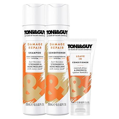 Bundle of Toni & Guy Damage Repair Conditioner 250ml, Shampoo 250ml with Leave-In Conditioner 100ml, Hair Becomes Stronger and More Resilient With Every Wash