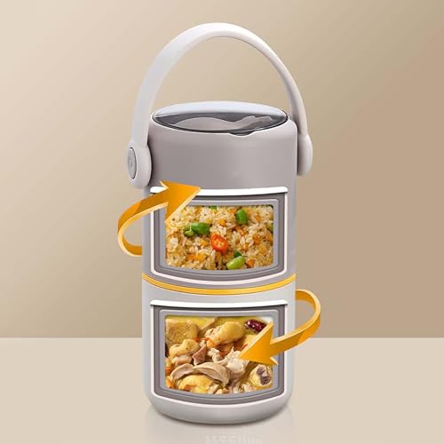 Image of House of Quirk 304 Stainless Steel Lunch Box - 820ml Double-Layer Portable Bento Box with Lid for Office Workers & Students (Purple /Blue)
