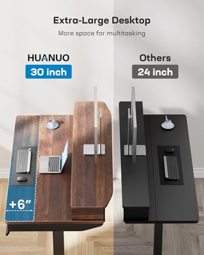 HUANUO 55 x 30 inch Electric Standing Desk with Wood Drawers, Adjustable Height Sit Stand Home Office Desk with Two Tiers, Ergonomic Adjustable Stand up Desk C-Clamp Monitor Mount Compatible, Walnut - Image 6
