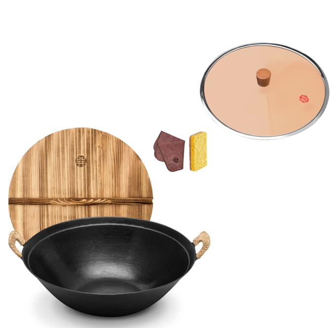 Wok de hierro fundido con tapa de vidrio 13.4" miniatura 1