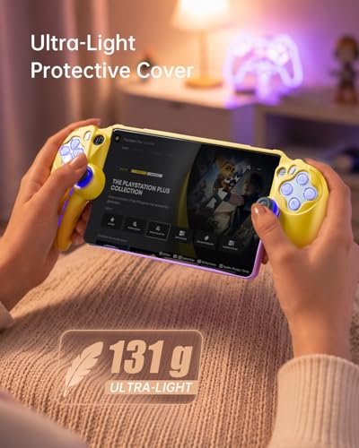 Image of UYIYE Case for PlayStation Portal, Soft Protective PS Portal Case Accessories with Anti-Slip Comfort Grip, Slim Remote Player Cover Skin & Hard Shell Case-Yellow&Purple