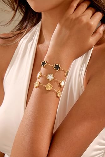 Four Leaf Clover Bracelet Set for Women - 3Pcs 18K Gold Plated Flower Lucky 4 Leaf Link Bracelet Jewelry Gift for Women Van Cleef4