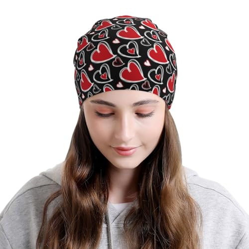 Valentines Day Beanie Chemo Hats for Women Men Hearts Slouchy Cancer Headwear Stretchy Skull Cap Soft Knitted Hat Nightcap Chemo Gifts — view 4
