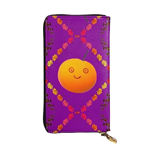 Leather Wallet 7.48 x 4.13 in - Stylish and Durable Wallet for Women with Multiple Compartments and Zipper Design Smiley Orange Pattern